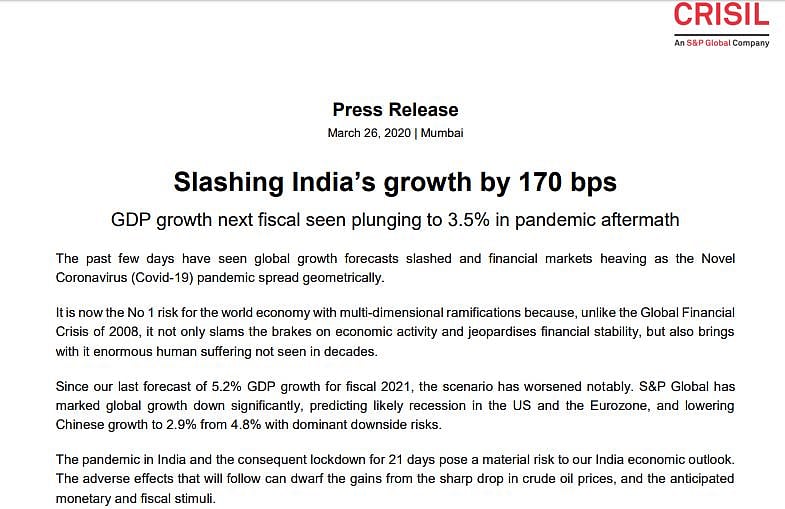 कोरोना के चलते देश की जीडीपी को होगा करीब 2 फीसदी का नुकसान, क्रिसिल ने घटाया अनुमान, पूरे साल रहेगा संकट
