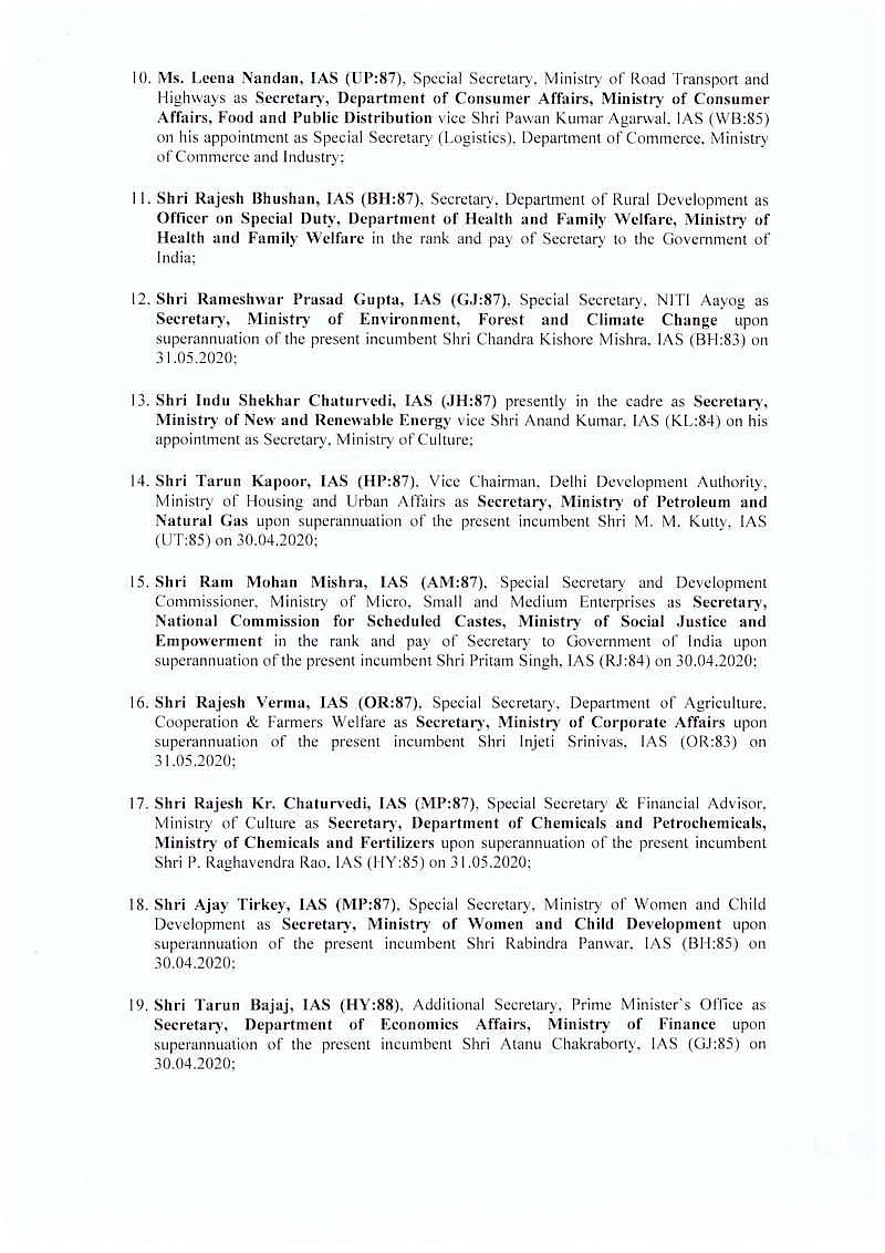 केंद्रीय नौकरशाही में फेरबदल, कई सचिव इधर-उधर, पीएमओ से दो अफसरों को वित्त मंत्रालय में भेजा गया