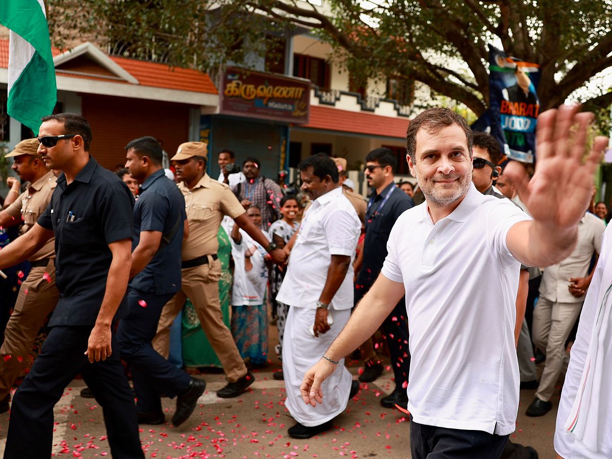 यात्रा के दौरान सड़कों पर खड़ी महिलाओं ने राहुल गांधी पर गुलाब की पंखुड़ियों की बारिश की।