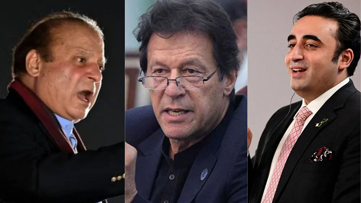 बाएं से - नवाज शरीफ, इमरान खान और बिलावल भुट्टो