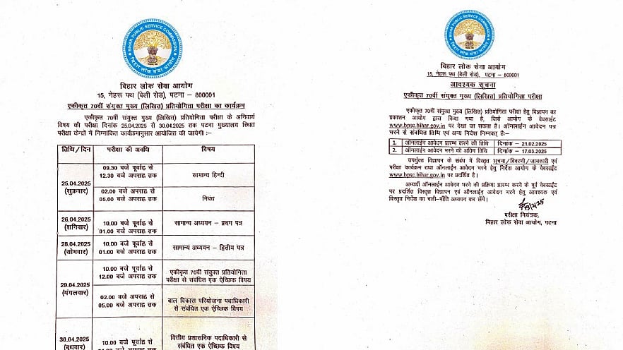 बिहार लोक सेवा आयोग की 70वीं मुख्य परीक्षा 25 अप्रैल से