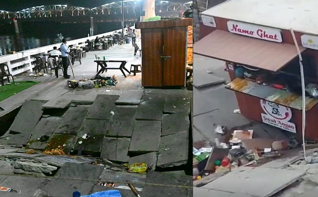 वाराणसी: 45 करोड़ रुपये के लागत से बने नमो घाट पर धंसी जमीन, लोगों के बीच मची अफरातफरी 