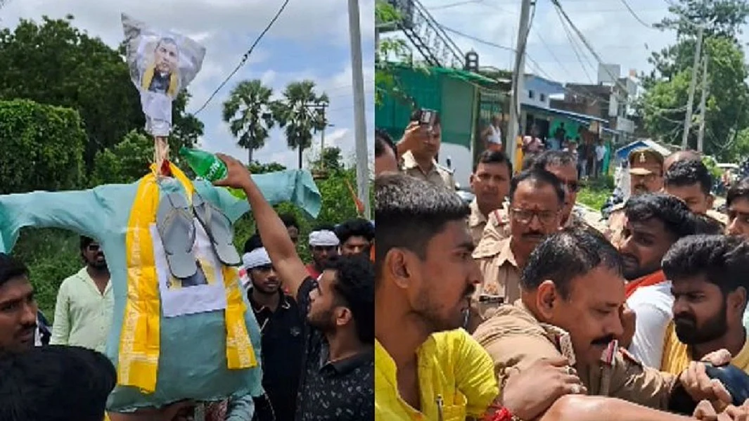 ABVP ने योगी के मंत्री राजभर के खिलाफ ही खोला मोर्चा, आवास और दफ्तर पर किया प्रदर्शन, पुतला फूंका