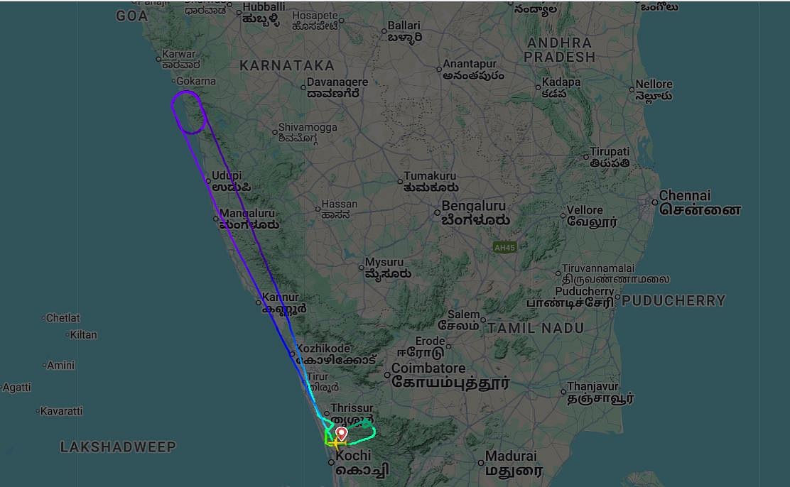 Flightradar24.com से ली गई इंडिगो की 6E-1403 (COK-AUH)  रुट की तस्वीर