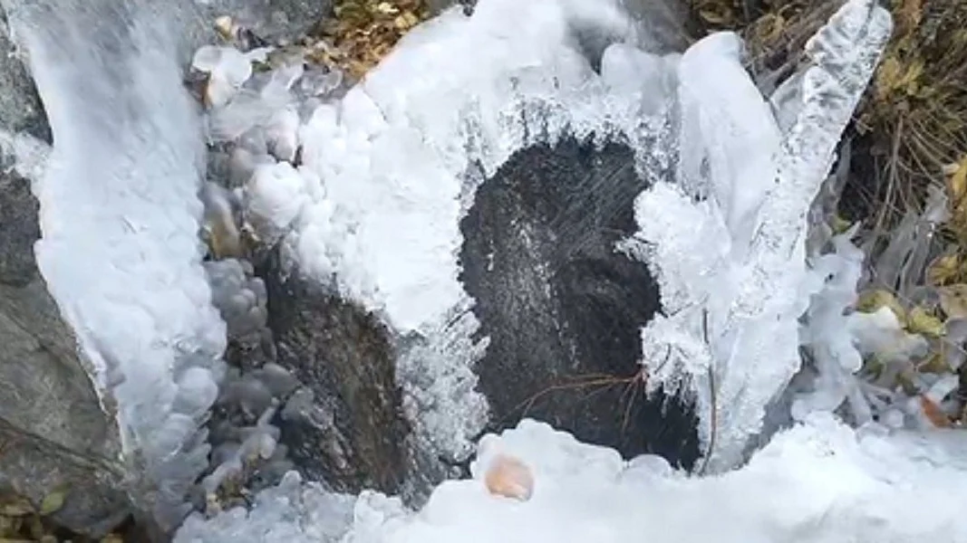 उत्तराखंडः गंगोत्री नेशनल पार्क में कड़ाके की ठंड का असर, बर्फ में तब्दील हुआ पानी, देखें अद्भुत तस्वीर