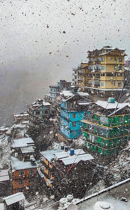 हिमाचलः शिमला समेत कई जगह मौसम की पहली बर्फबारी, सफेद चादर में ढंके शहर