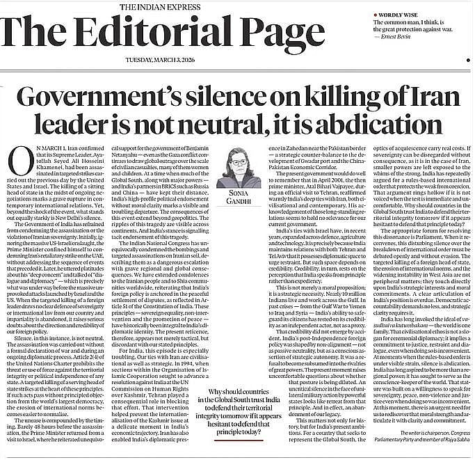 सोनिया गांधी बोलीं- खामेनेई की हत्या पर मोदी सरकार की चुप्पी तटस्थता नहीं, बल्कि जिम्मेदारी से पीछे हटना है