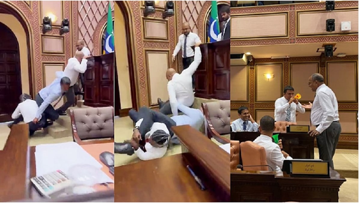 मालदीव की संसद में बवाल, सांसदों में चले लात-घूसे, स्पीकर से धक्का-मुक्की, लोगों ने भारत से जोड़ा कनेक्शन
