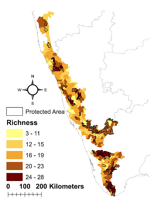 Vertebrate species richness in the 395 forest ranges in the Western Ghats