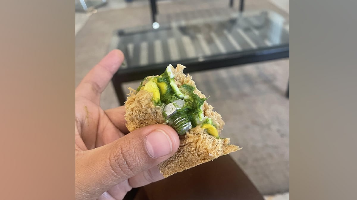 Flyer finds screw in sandwich given on Indigo flight Flyer finds screw in sandwich given on Indigo flight