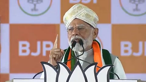 Prime Minister Narendra Modi addresses an election rally in Chikkaballapura, Karnataka, on Saturday.