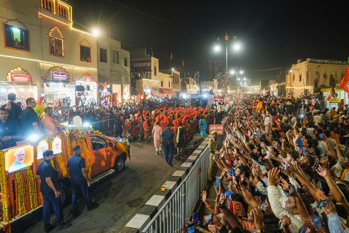 PM Modi leads grand procession in Ayodhya amidst saffron sea of supporters