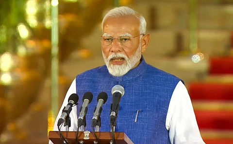 PM-designate Narendra Modi takes oath as Prime Minister for the third consecutive term, at Rashtrapati Bhavan in New Delhi, Sunday, June 9, 2024.