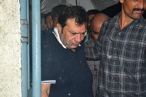 Rajesh Shah, father of Mihir Shah and accused in the Worli hit-and-run case, leaves after appearing before a court, in Mumbai, Monday, July 8, 2024. 