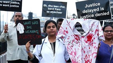AMC Junior Doctors Stage a protest on Sunday condemning the brutal rape and murder of a postgraduate trainee at Kolkata.