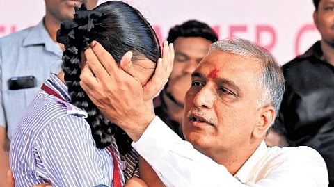 Harish Rao moved to tears by orphan student's story at Siddipet event