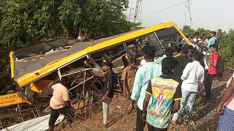 Three children killed, several injured as train hits school van at level  crossing in Cuddalore