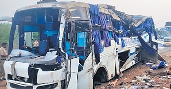 Three killed, 33 injured as bus overturns in Chitradurga district in ...