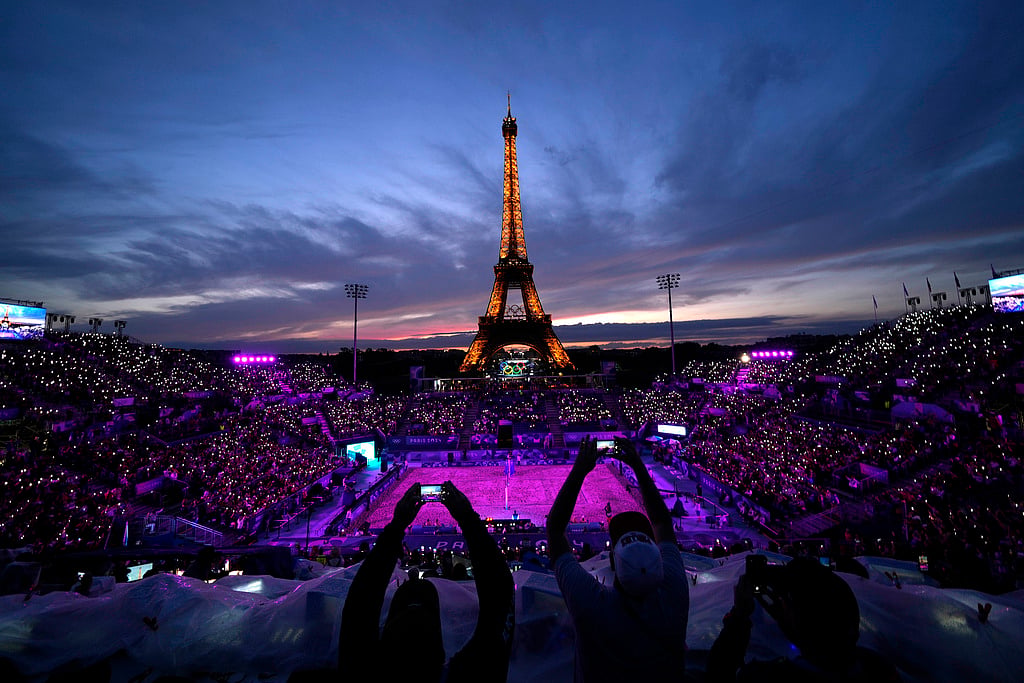 Beach volleyball at Eiffel Tower stadium draws crowds looking for perfect social media post
