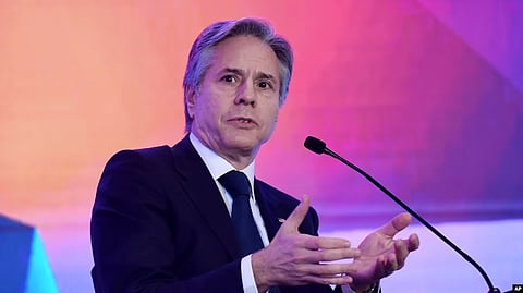 U.S. Secretary of State Antony Blinken speaks during a Quad ministers' panel at the Taj Palace Hotel in New Delhi, March 3, 2023. (AP)