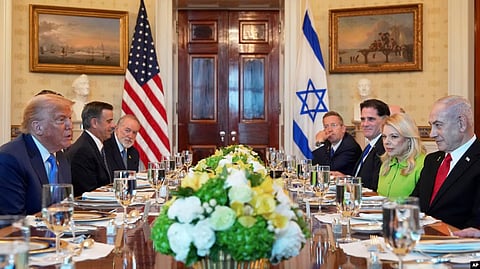 President Donald Trump hosted Prime Minister Benjamin Netanyahu at a private White House dinner on July 7 [RFE/RL]