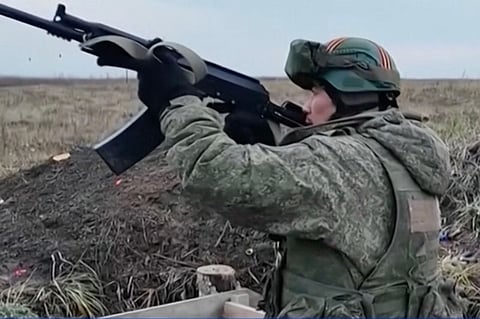Images made from video released by Russian state media on April 28, 2025, show North Korean troops training in Russia at an undisclosed location. (Russian state media)