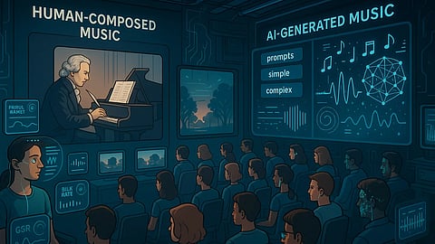 The AI-generated music triggered greater pupil dilation, indicating a higher level of emotional arousal. 