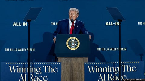 President of USA Donald trump is addressing the public at the white house 