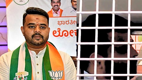 In the left side image the image of leader Revanna is shown and on the right side the image of him going in the police van is shown