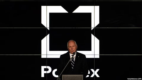Rostec CEO Sergei Chemezov speaks during a presentation of the new logo of the Kalashnikov company in Moscow in December 2014
