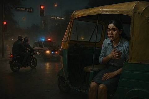 Woman shot on chest by 2 men who are fleeing the scene on a motorcycle.