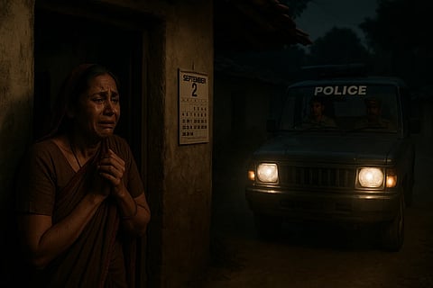 A woman standing outside her home 