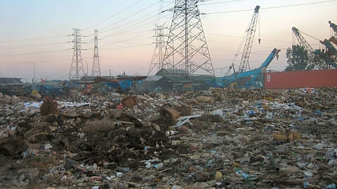 In the image waste dump is shown from jakarta, Indonesia