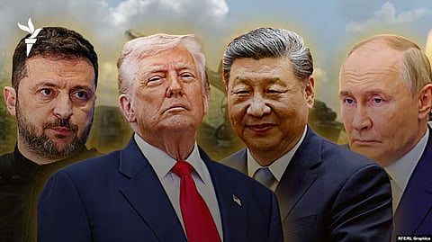 Ukrainian President Volodymyr Zelenskyy, US President Donald Trump, Chinese leader Xi Jinping, and Russian President Vladimir Putin.
