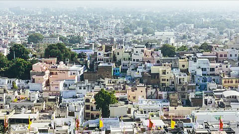 Top view of Hanumangarh city captured from drone.