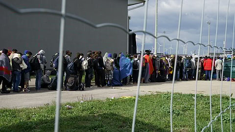 Refugees at the border of Hungary and Austria on their way to Germany.