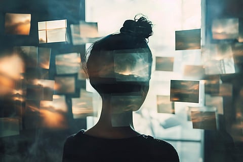 Graphical illustration of a woman and pics depicting her personalities.