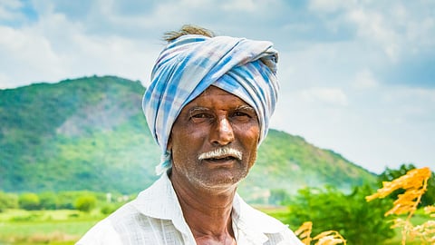 Famer standing in scorching sun.