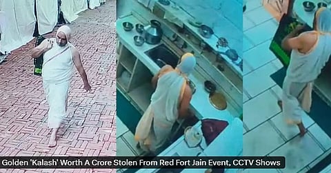 The accused Bhushan Verma stealing the gold kalash. CCTV footage shows the incident taking place