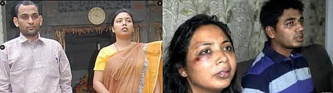 The first picture showing Assam MLA Rumi Nath with her first husband Rakesh singh and the second picture shows her with her second husband Jackie Zakir after the mob assault