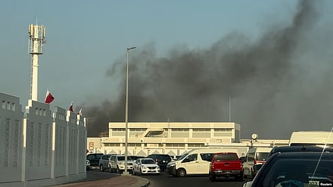 Smoke rises after Israeli strikes in Doha, Qatar, September 9

