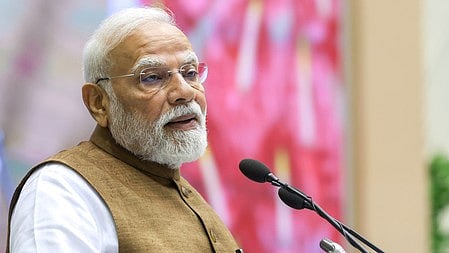 New Delhi: Prime Minister Narendra Modi addresses the gathering during the International Conference on Gyan Bharatam, in New Delhi on Friday, September 12, 2025.