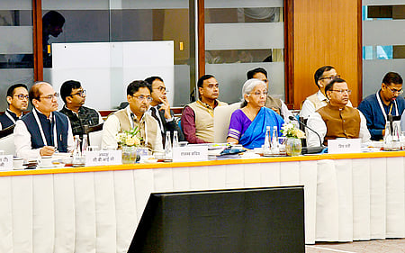 New Delhi: Union Finance Minister Nirmala Sitharaman chairs the 56th meeting of the GST Council in New Delhi on Wednesday, September 3, 2025.