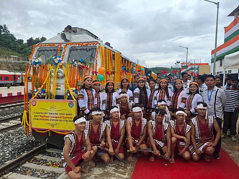 PM Modi Inaugurates Mizoram's First rail Line. He flagged off the first Rajdhani Express from Aizawl to Delhi.

