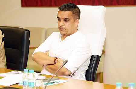  Ahmedabad: Minister of State for Home Harsh Sanghavi chairs a meeting with senior police officials and representatives of auto-rickshaw, cab, and bus drivers in Ahmedabad, Friday, July 18, 2025.