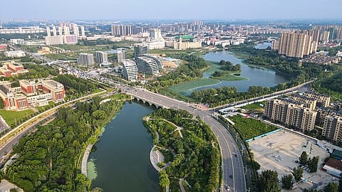 Aerial view of Xinzheng, a sponge city in China