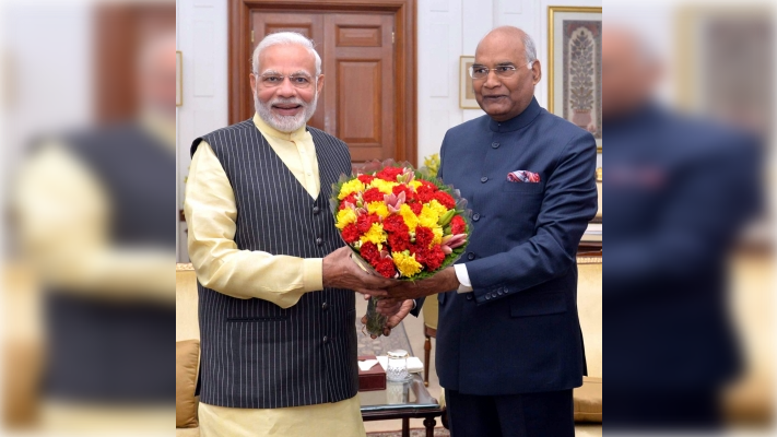 New Delhi: Prime Minister Narendra Modi greets President Ram Nath Kovind on the occasion of Diwali at Rashtrapati Bhavan in New Delhi, on Nov 7, 2018. 