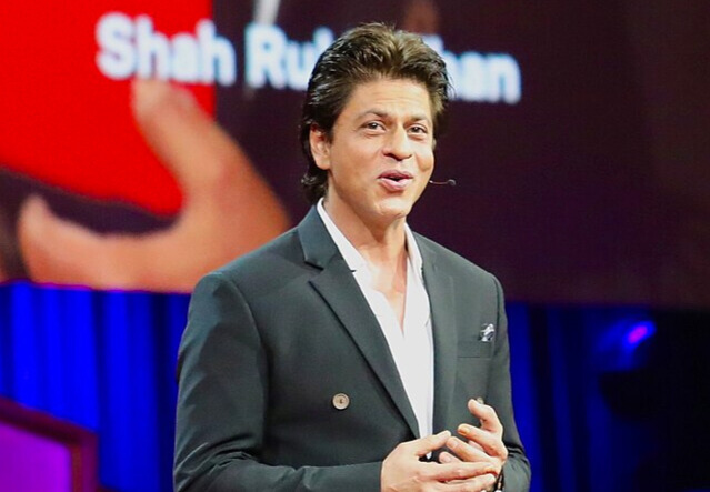 Shah Rukh Khan giving a TED Talk.