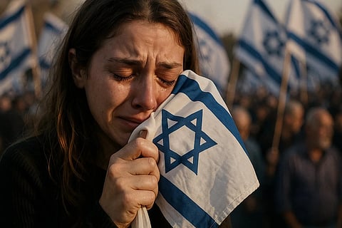 Israeli Women carrying Israeli Flag and crying 