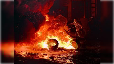 A drone set apartments on fire on the 6th and 7th floors of a high-rise block in a central district, said Tymur Tkachenko, head of Kyiv's military administration, adding that both drones and missiles had been deployed in the assault.